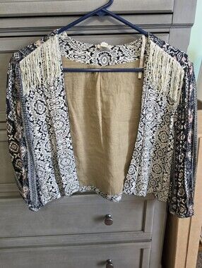 Buckle Black Ivory Fringe Open Front Cardigan